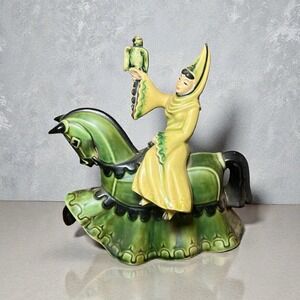 Rare Vtg Ceramic Arts Studio Lady Rowena Medival Knights Horse Dragon Green